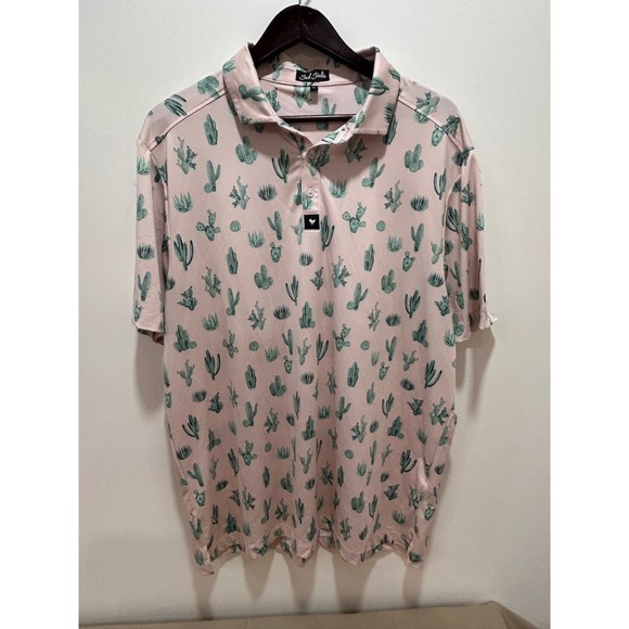 Bad Birdie Other - Bad Birdie Mens XL Pink Cactus Desert Print Golf Polo Performance Shirt